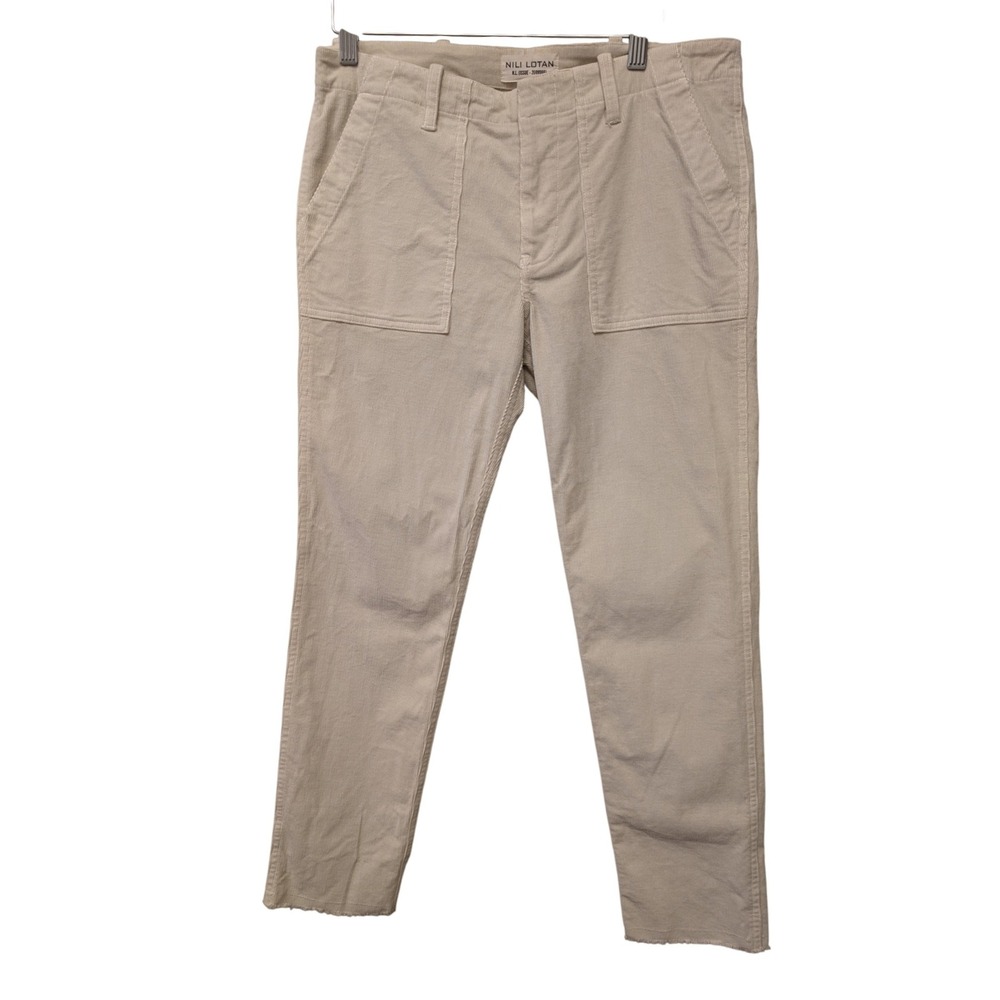 Nili Lotan Jenna Corduroy Cropped Pants Straight Leg‎ Ecru Mid Rise Fall Boho